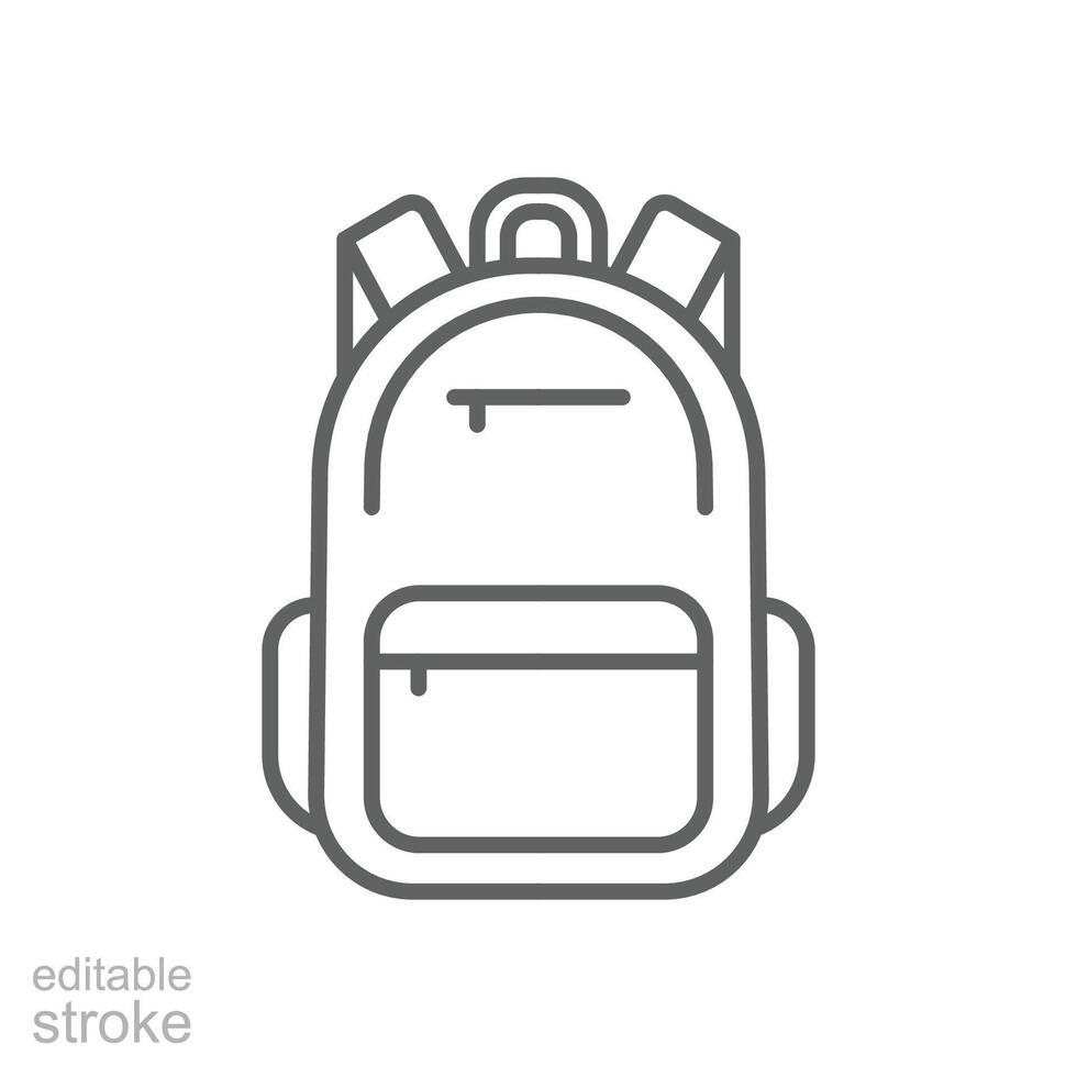 Backpack icon. Simple outline style. Bag, school, back, pack, schoolbag, knapsack, student concept. Thin line symbol. Vector illustration isolated. Editable stroke.