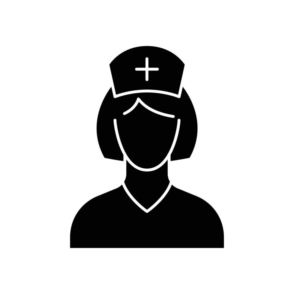 Nurse icon. Simple solid style. Medic, female, people, woman, girl, doctor, health, medical, hospital staff concept. Black silhouette, glyph symbol. Vector illustration isolated.