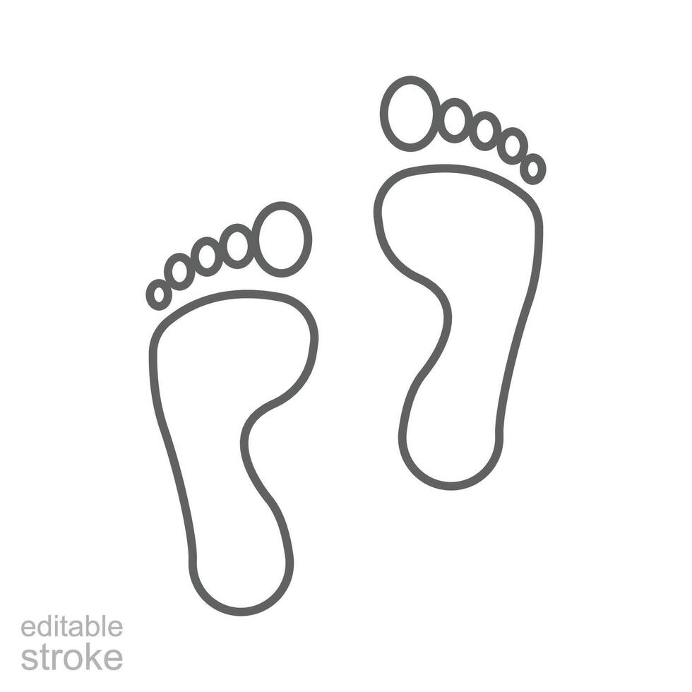 Foot print icon. Simple outline style. Bare foot print, feet, human footstep, footprint concept. Thin line symbol. Vector illustration isolated. Editable stroke.