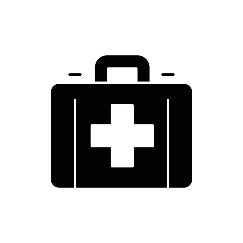 médico caja icono. sencillo sólido estilo. primero ayuda bolsa, caso, médico equipo, doctor, emergencia, seguridad, salud, medicina concepto. negro silueta, glifo símbolo. vector ilustración aislado.