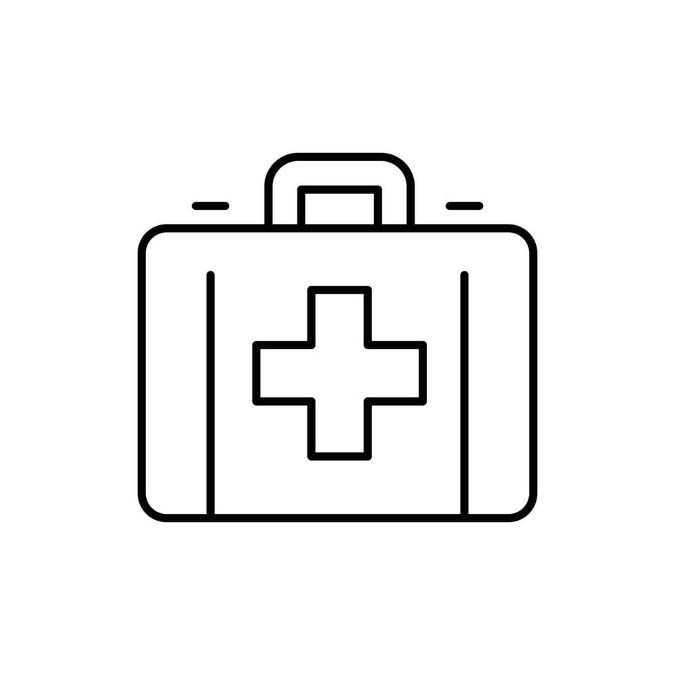 médico caja icono. sencillo contorno estilo. primero ayuda bolsa, caso, médico equipo, doctor, emergencia, seguridad, salud, medicina concepto. Delgado línea símbolo. vector ilustración aislado.