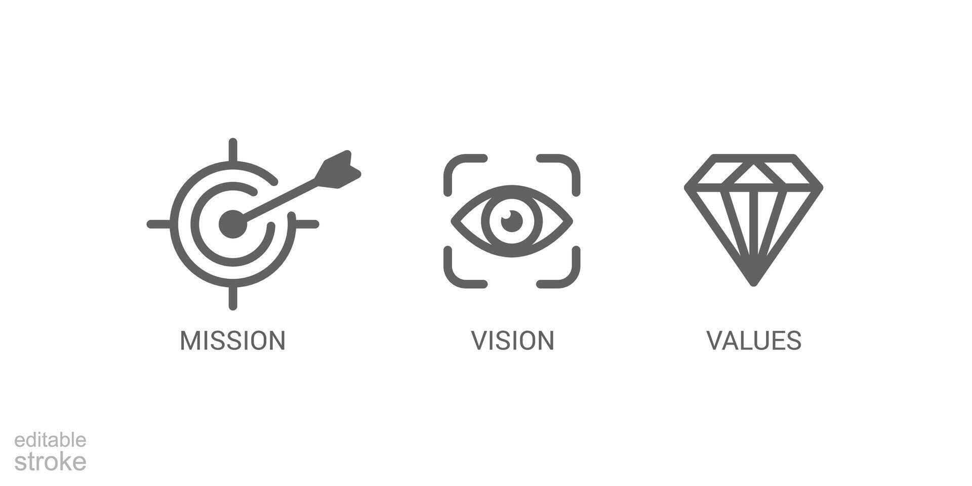 Mission vision values icon. Organization mission vision values icon design vector. Editable stroke vector