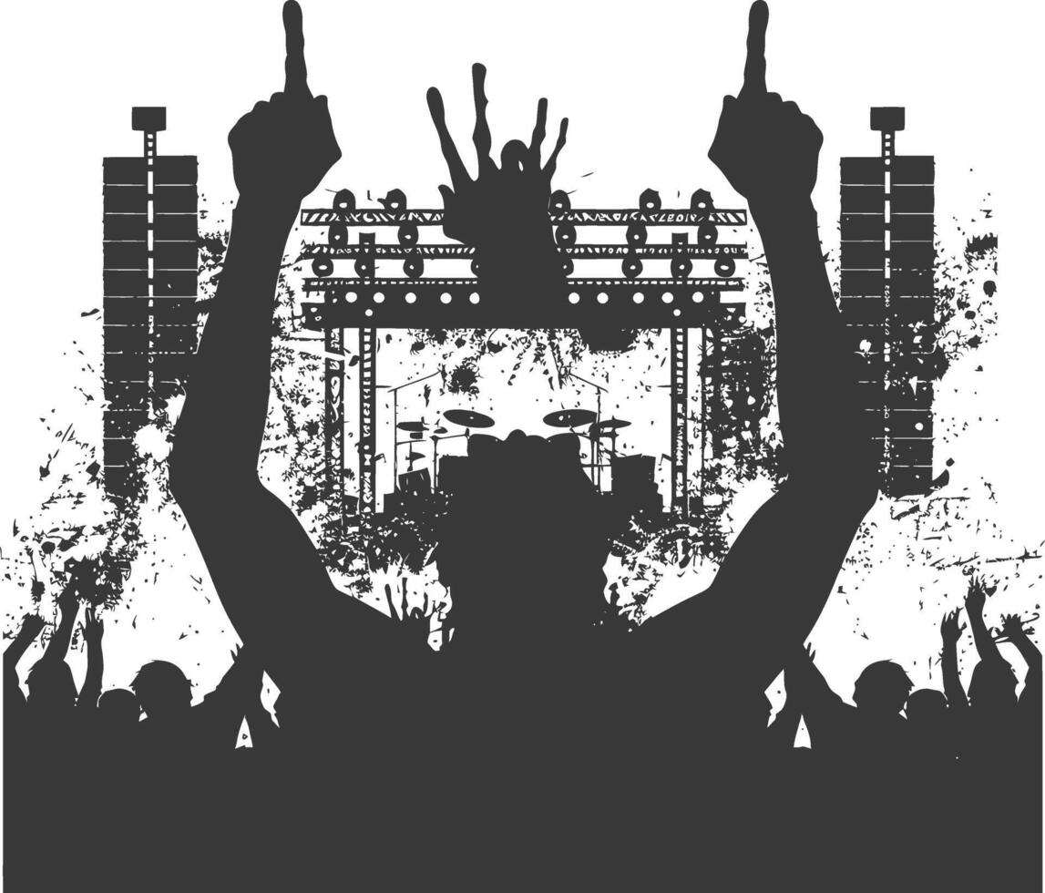 AI generated Silhouette hands raised at a music festival black color only vector