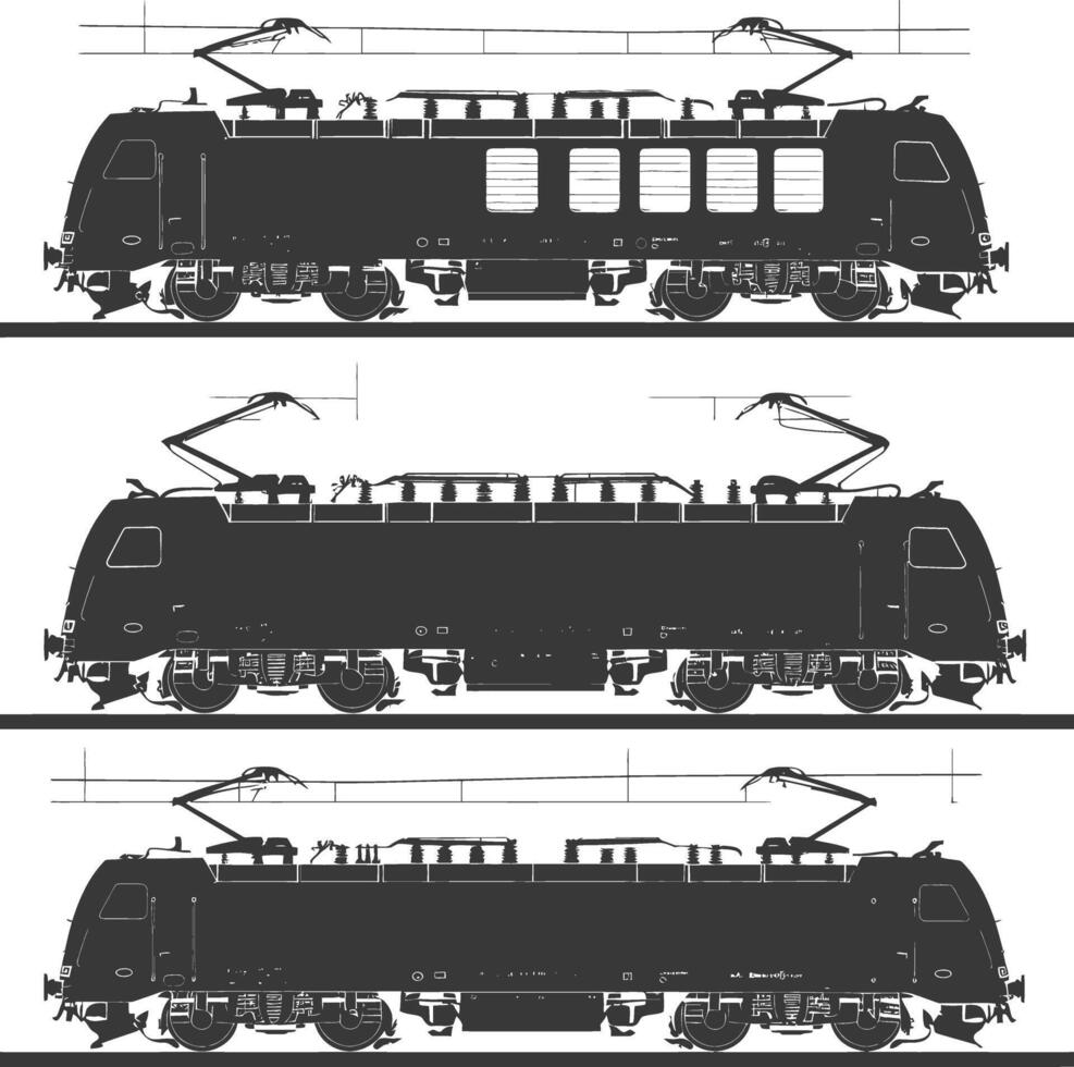 AI generated Silhouette electric train black color only full vector