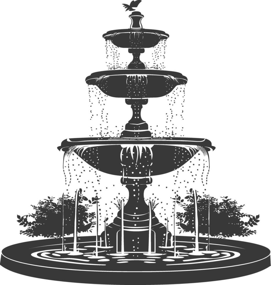 AI generated Silhouette Garden fountain black color only full vector
