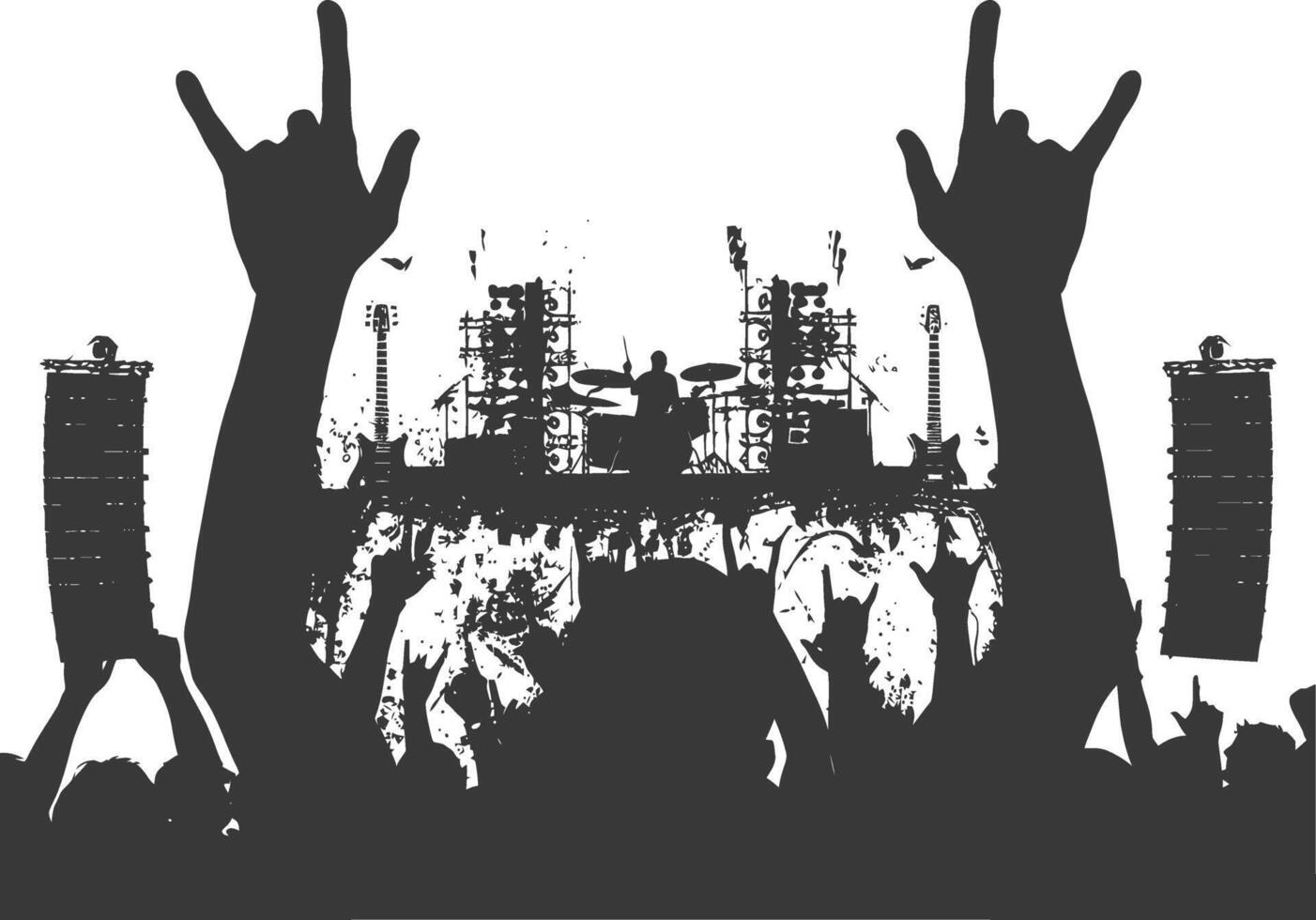 AI generated Silhouette hands raised at a music festival black color only vector