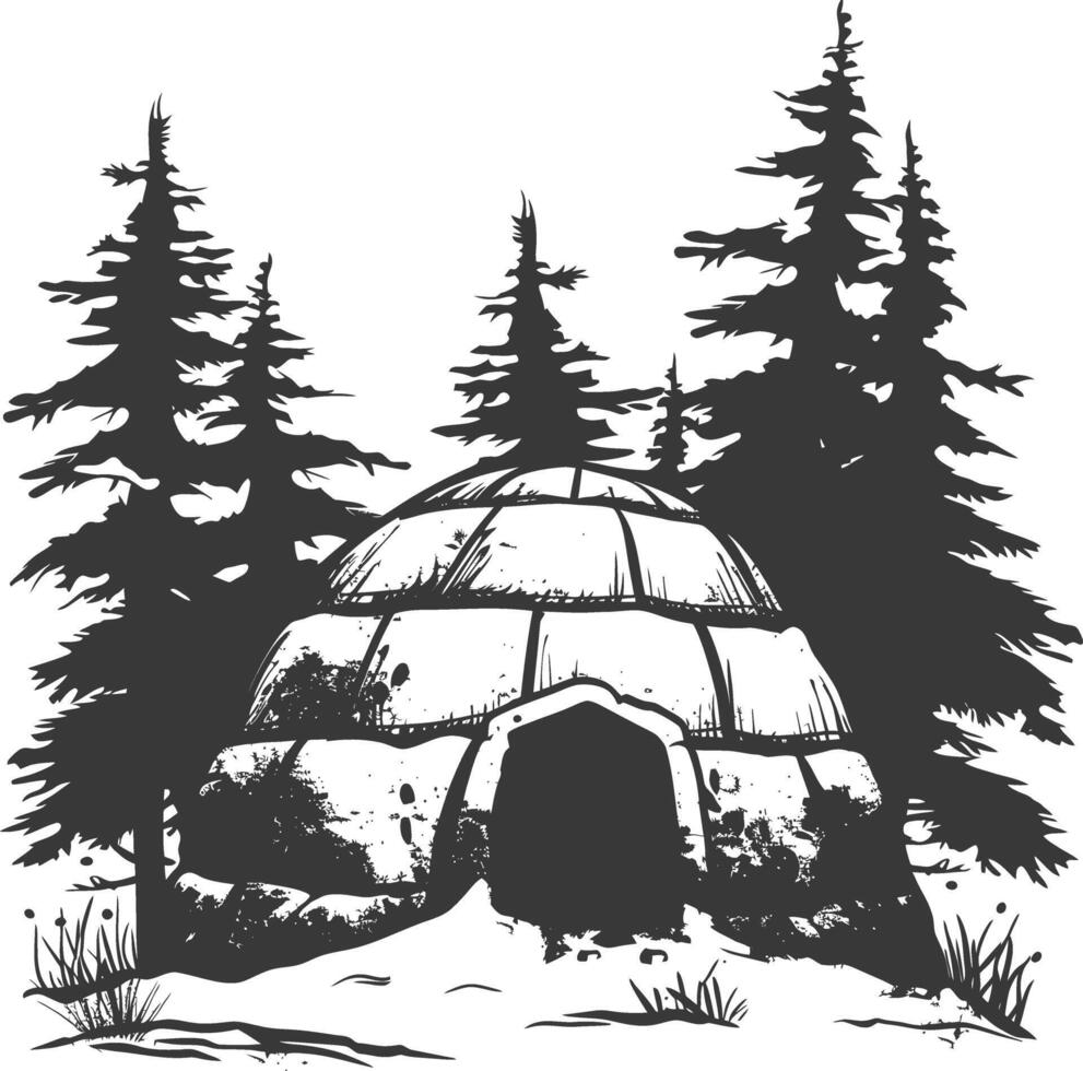 AI generated Silhouette igloo the Eskimo tribal House black color only vector