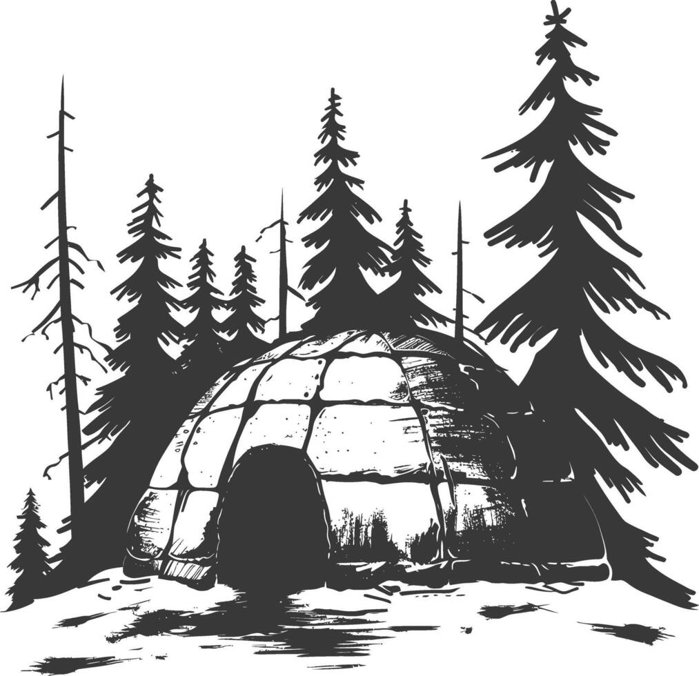 AI generated Silhouette igloo the Eskimo tribal House black color only vector