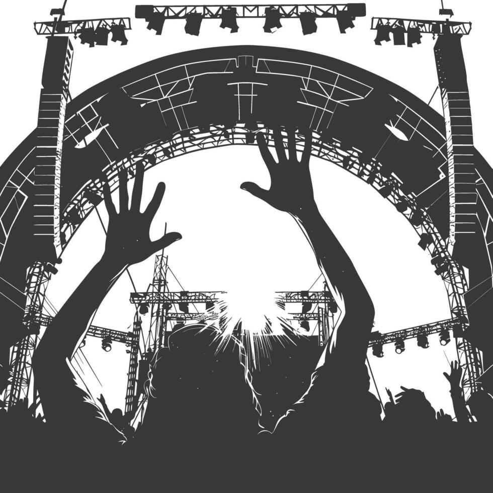 AI generated Silhouette hands raised at a music festival black color only vector