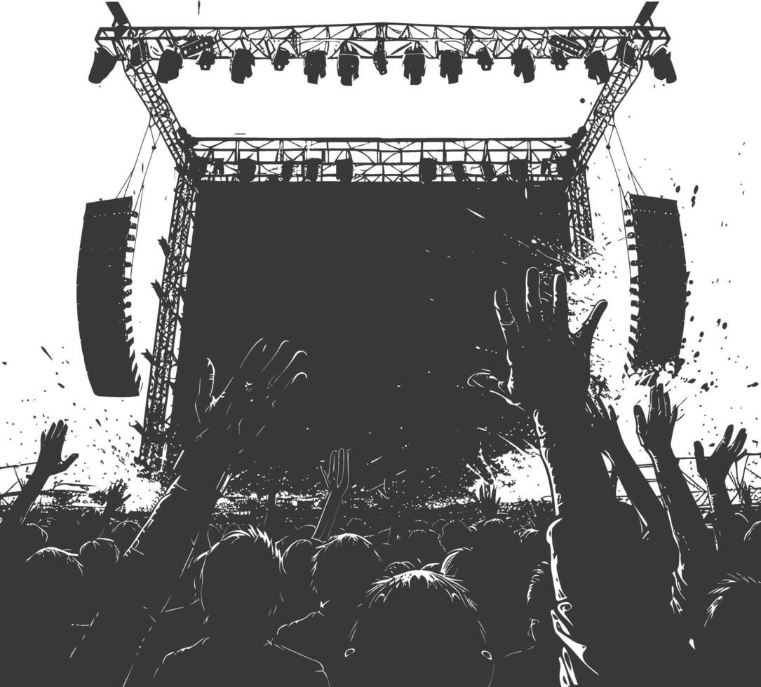 AI generated Silhouette hands raised at a music festival black color only vector