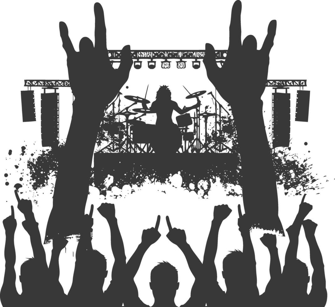 AI generated Silhouette hands raised at a music festival black color only vector