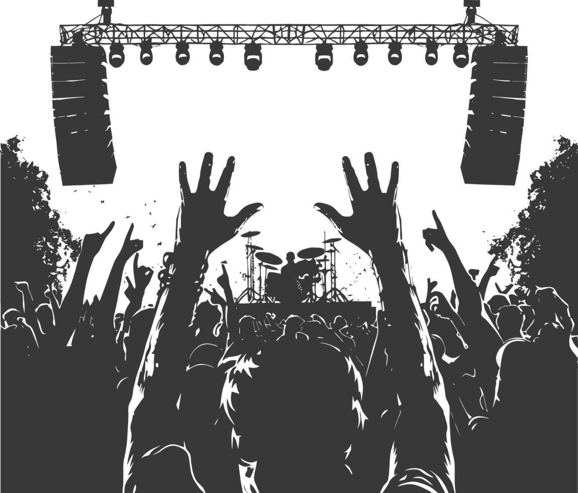 AI generated Silhouette hands raised at a music festival black color only vector