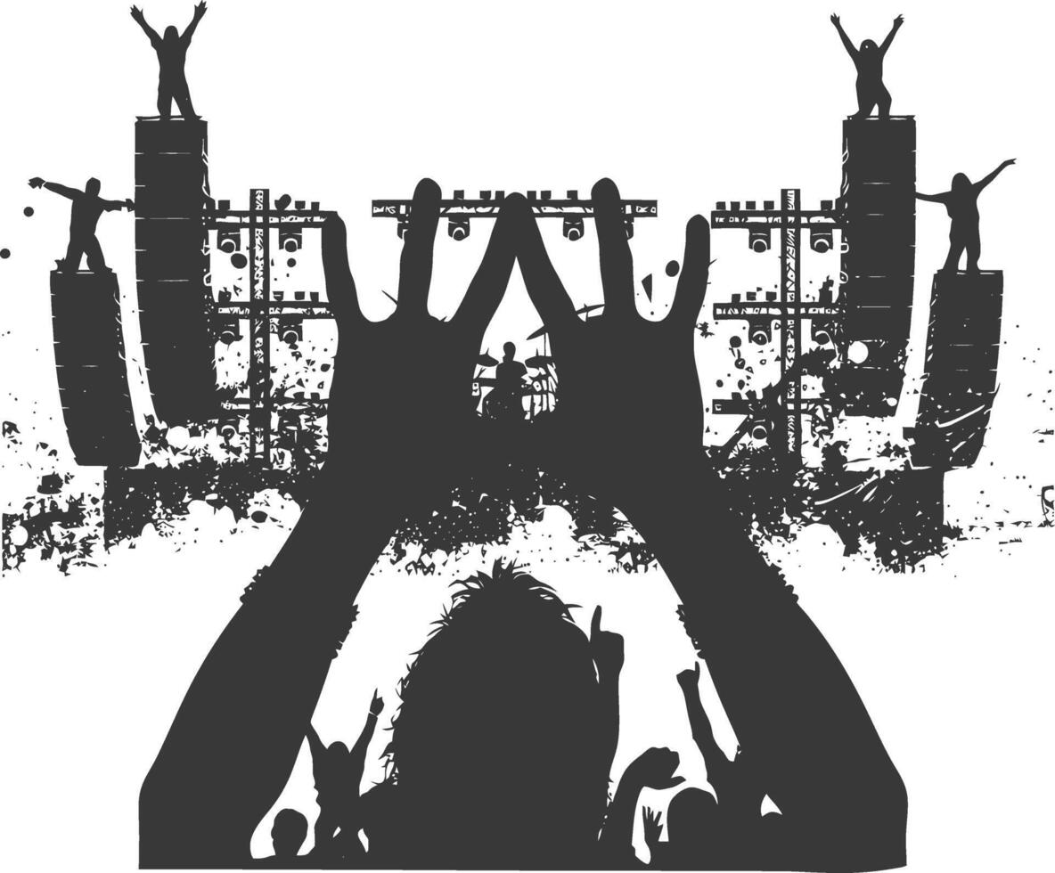 AI generated Silhouette hands raised at a music festival black color only vector