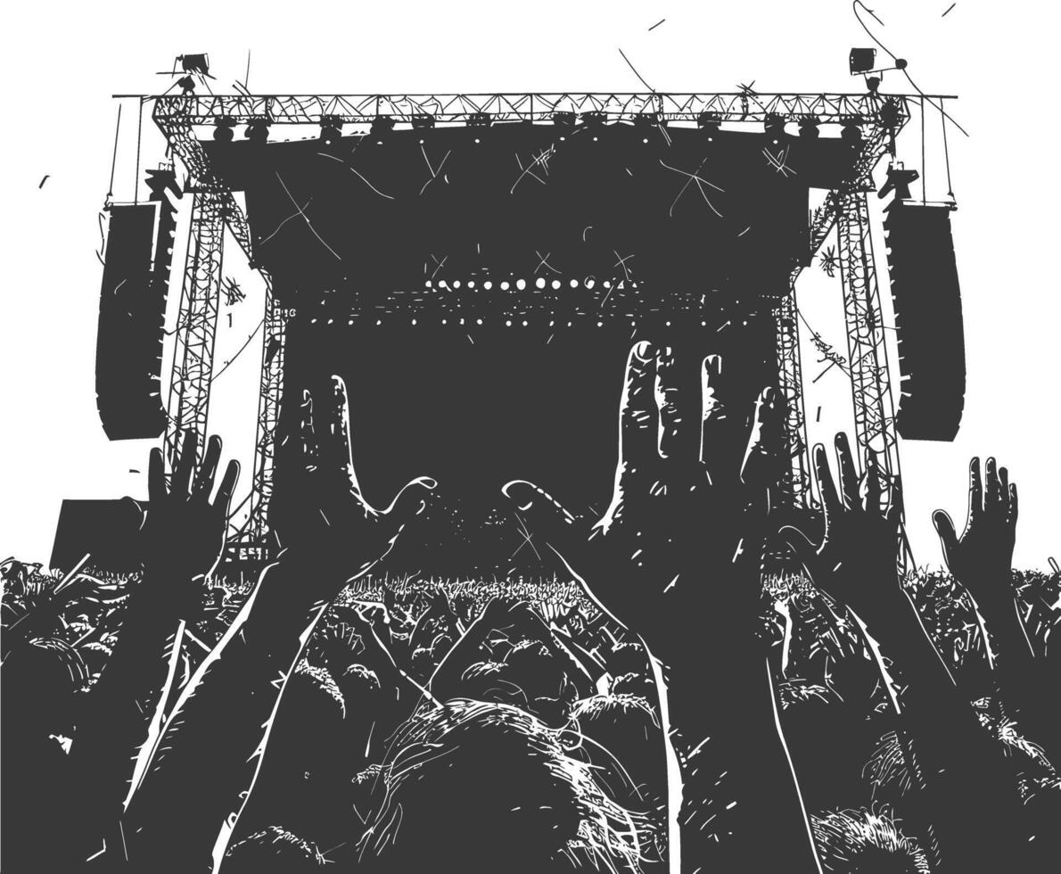 AI generated Silhouette hands raised at a music festival black color only vector