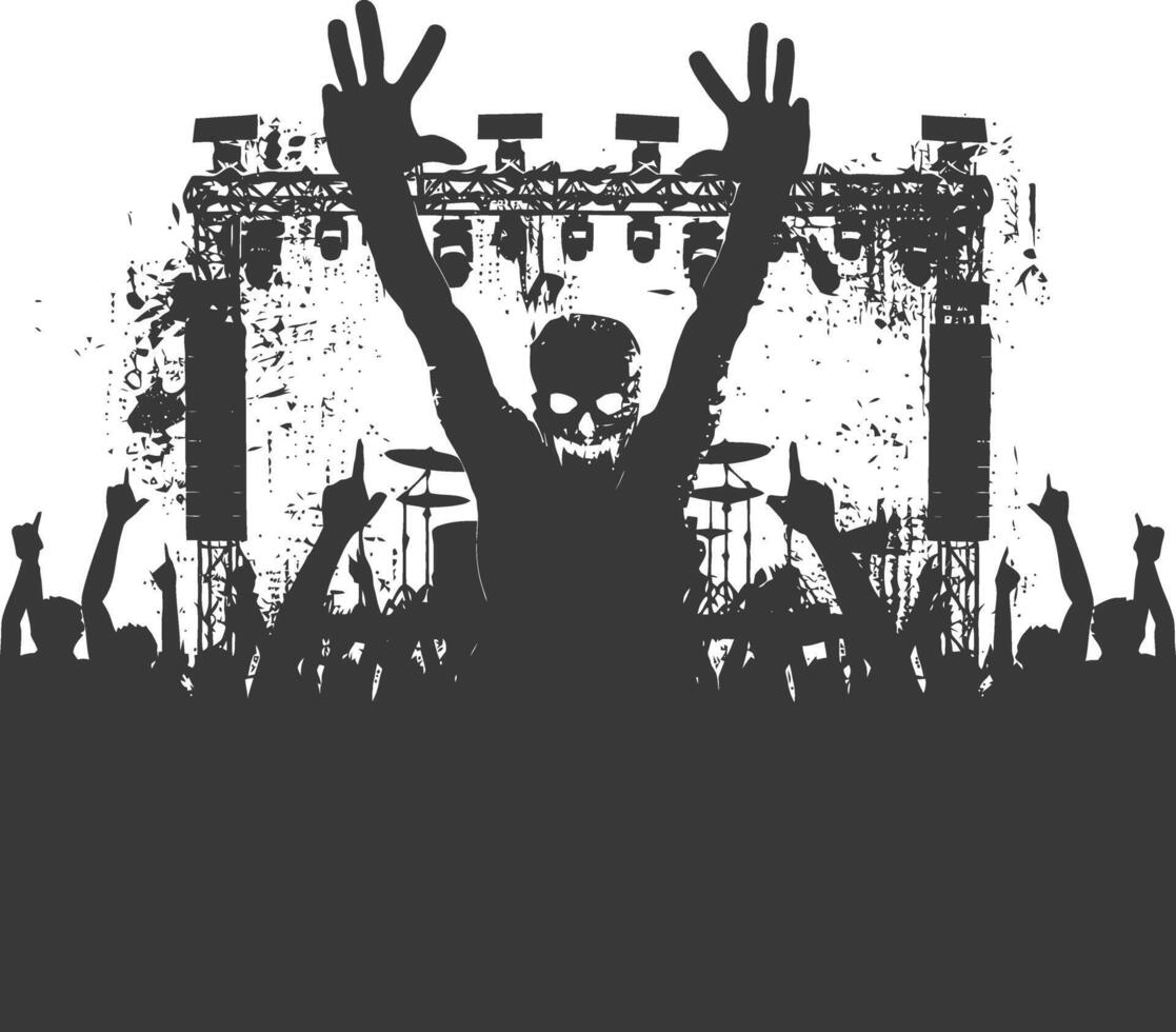 AI generated Silhouette hands raised at a music festival black color only vector