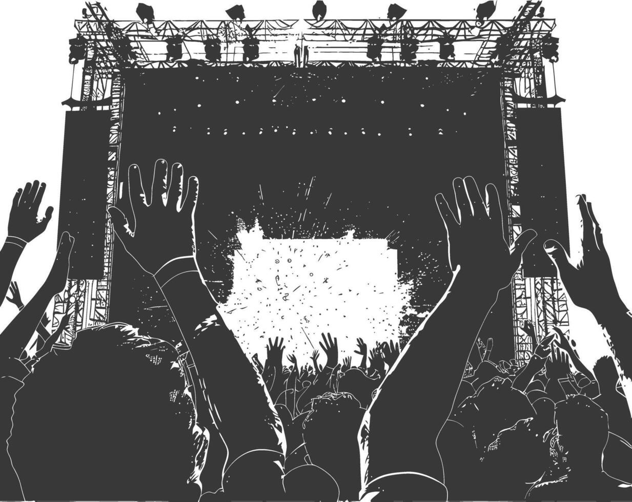 AI generated Silhouette hands raised at a music festival black color only vector