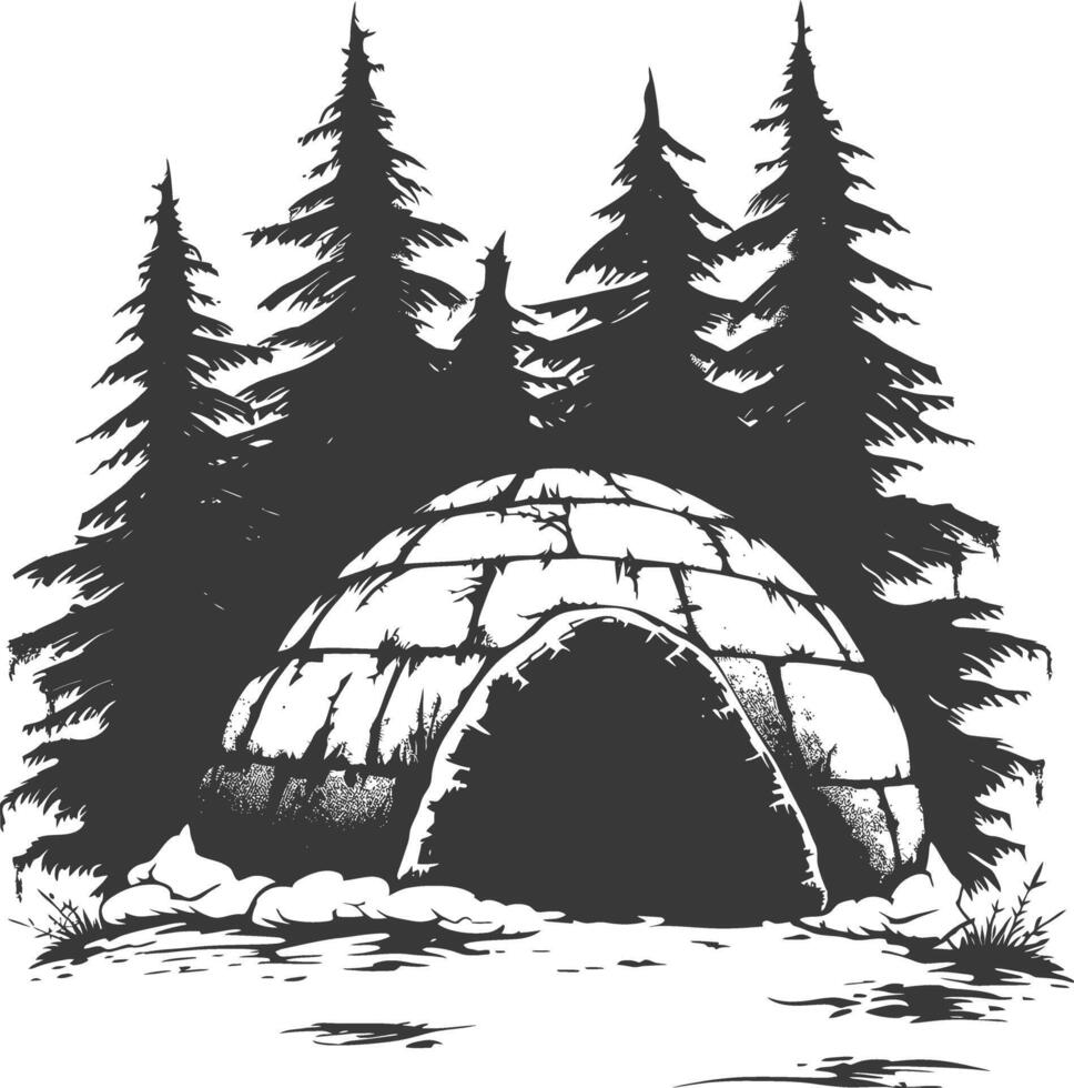 AI generated Silhouette igloo the Eskimo tribal House black color only vector