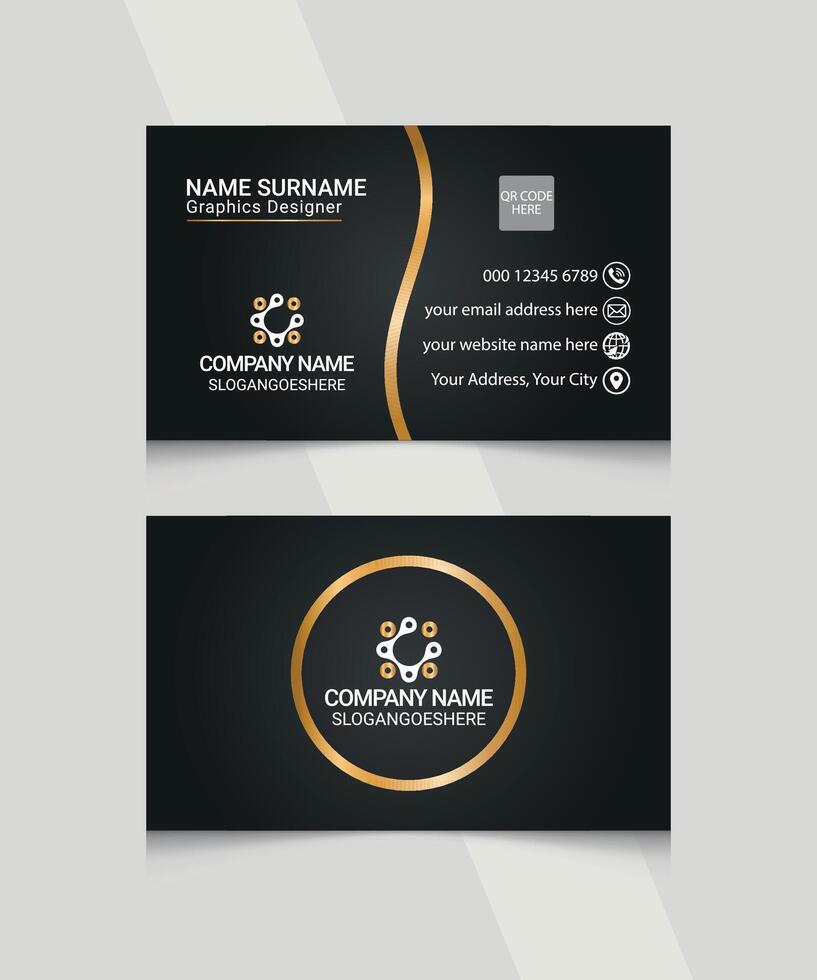 Modern and Trendy Business Card Design Vector, Black and Gold vector