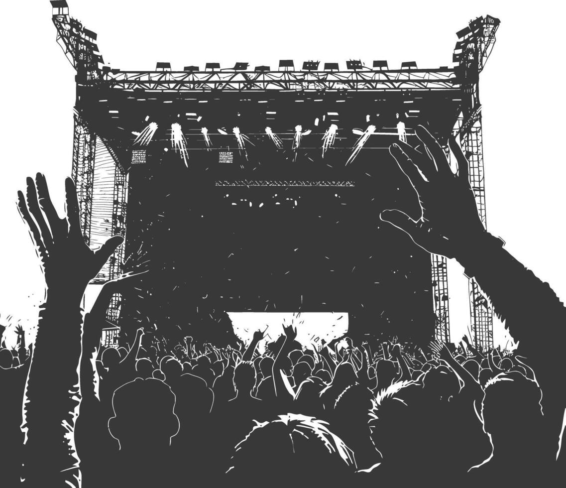 AI generated Silhouette hands raised at a music festival black color only vector