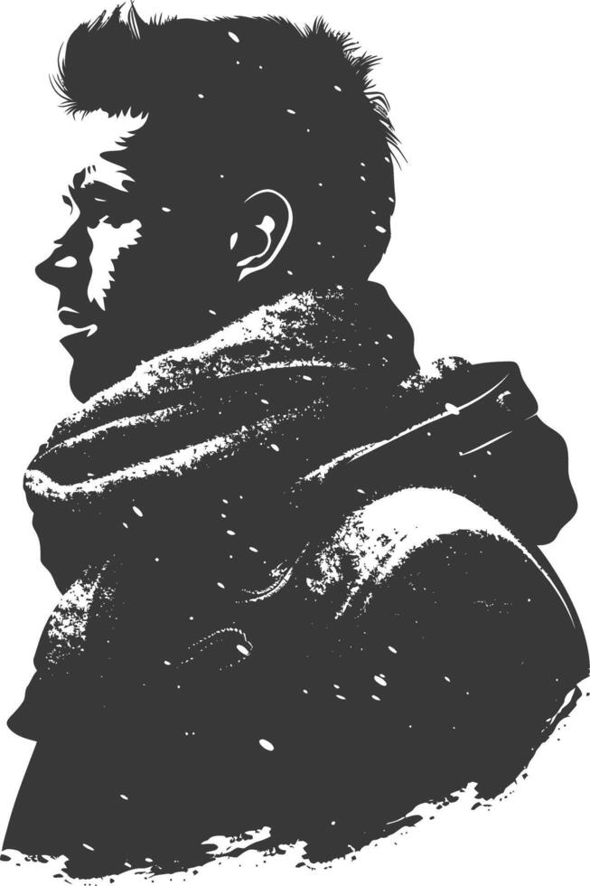 AI generated Silhouette man with snow scarf black color only vector