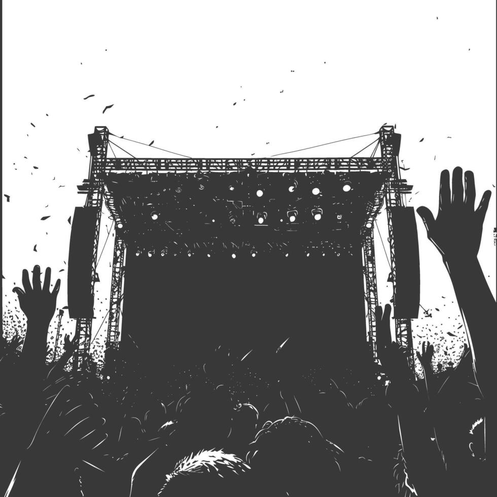 AI generated Silhouette hands raised at a music festival black color only vector