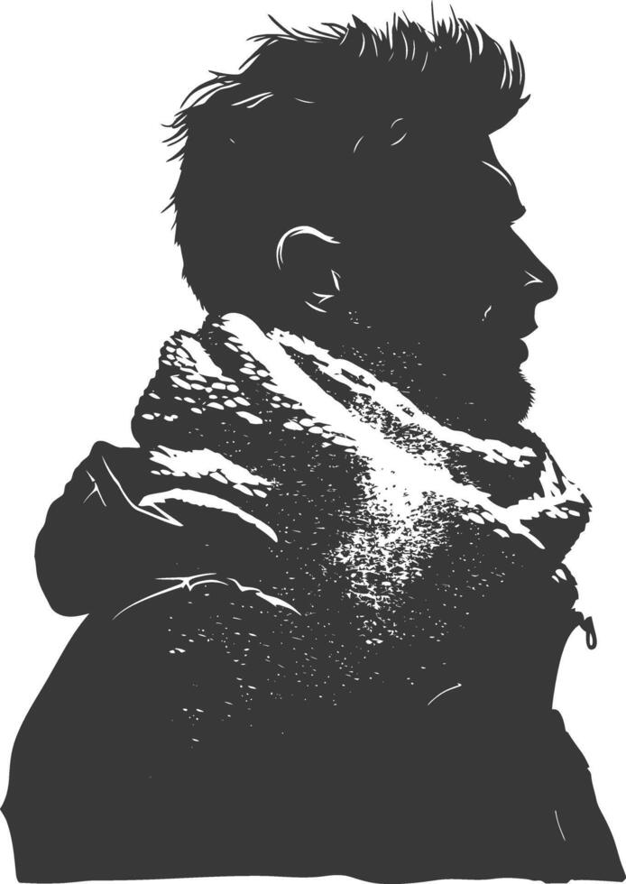 AI generated Silhouette man with snow scarf black color only vector