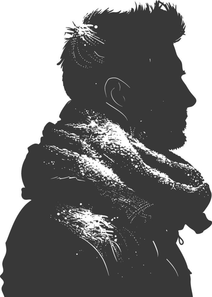 AI generated Silhouette man with snow scarf black color only vector