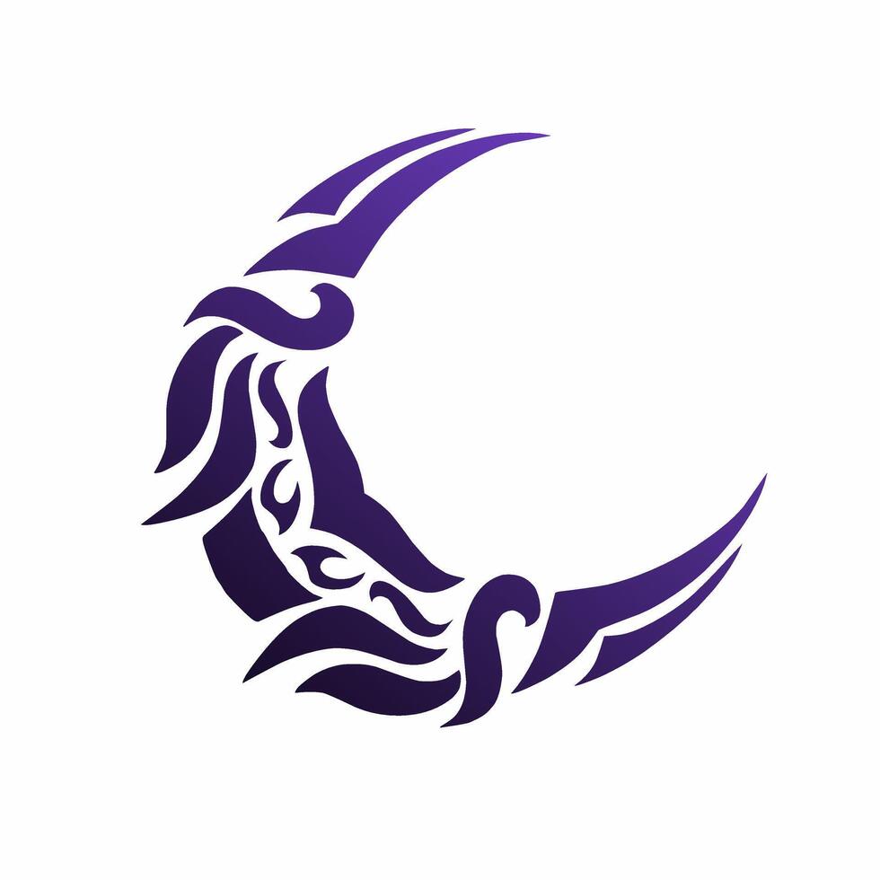 vector graphic illustration of tribal art crescent moon with tattoo style design