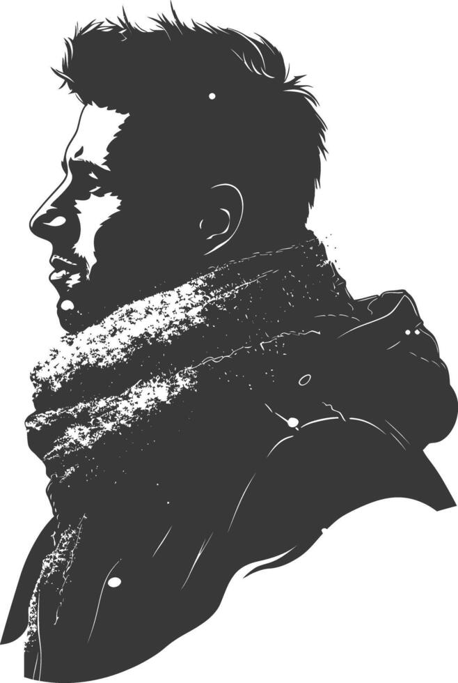 AI generated Silhouette man with snow scarf black color only vector