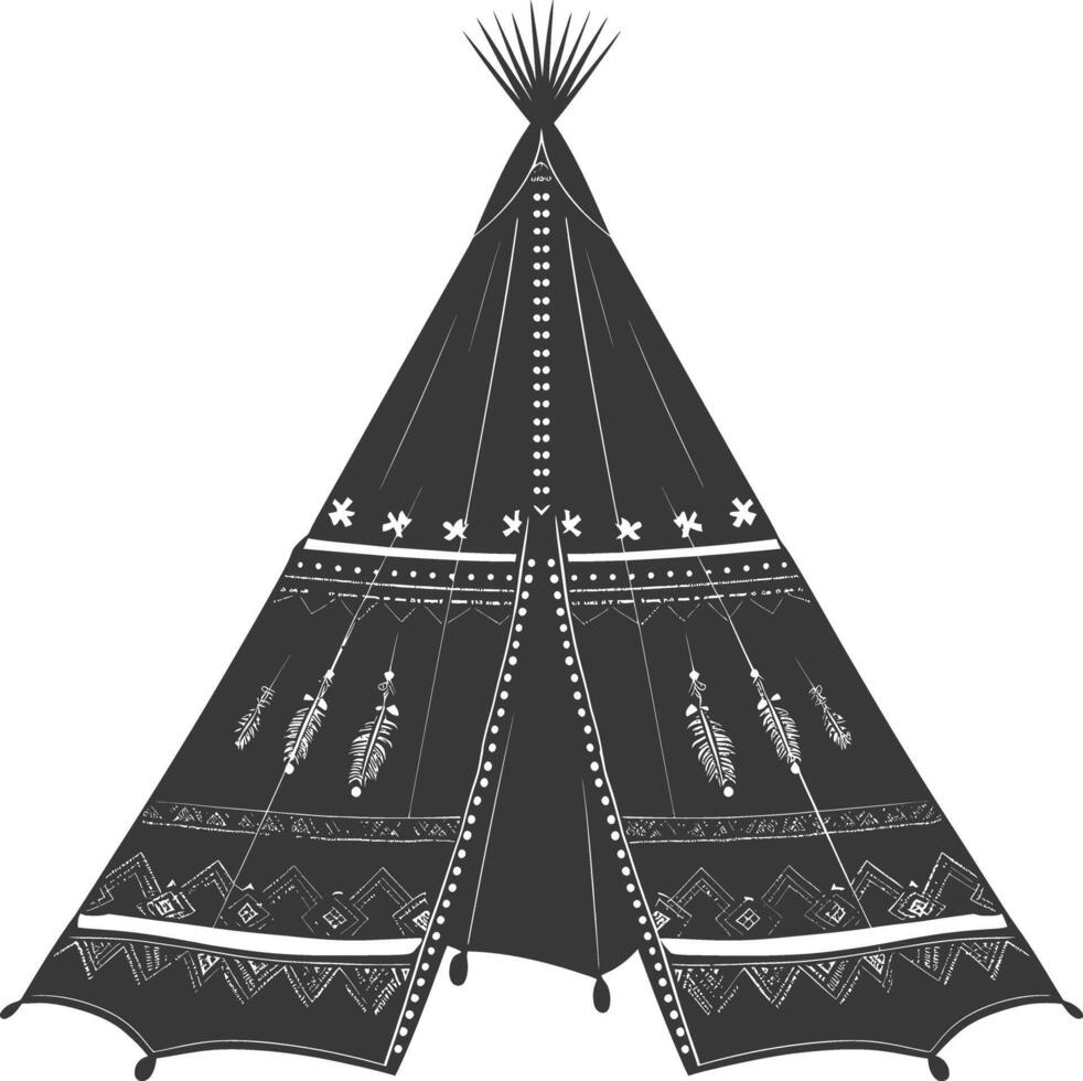 AI generated Silhouette Indian tribal tent black color only vector