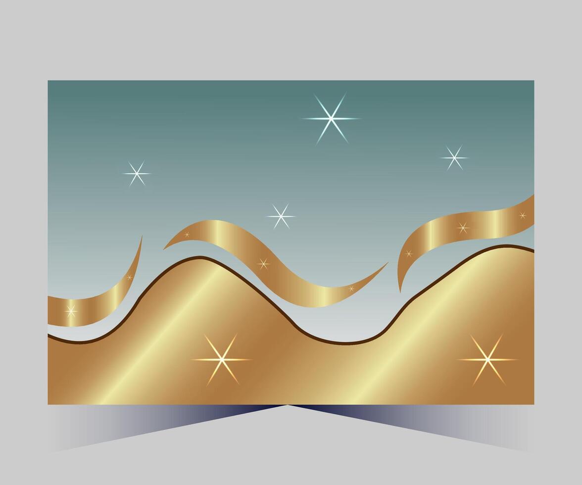golden waves with stars on a blue background vector
