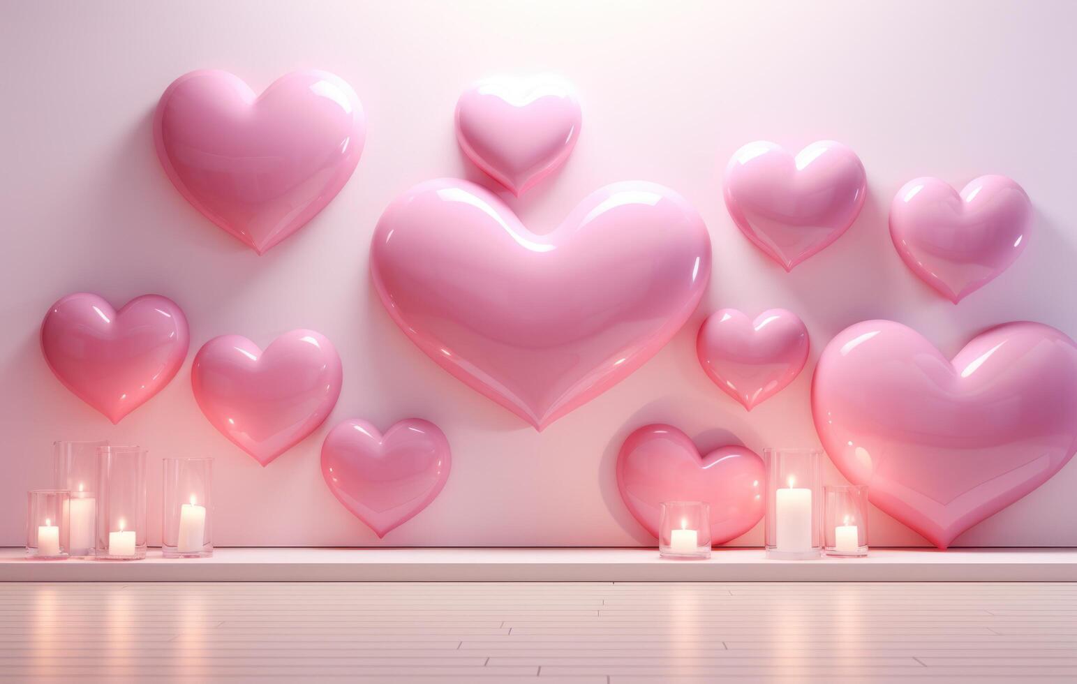AI generated many pink hearts with background on wall photo