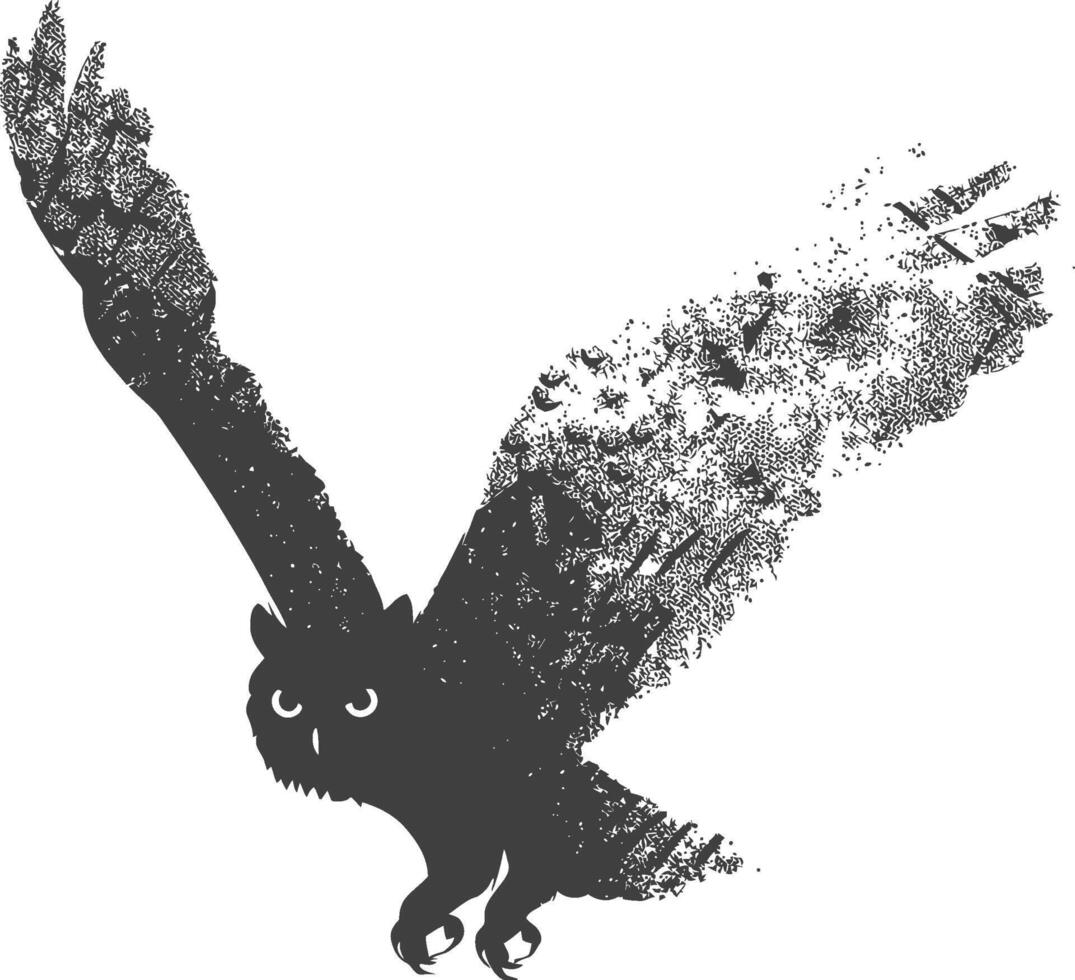 AI generated Silhouette owl bird animal fly black color only full body vector