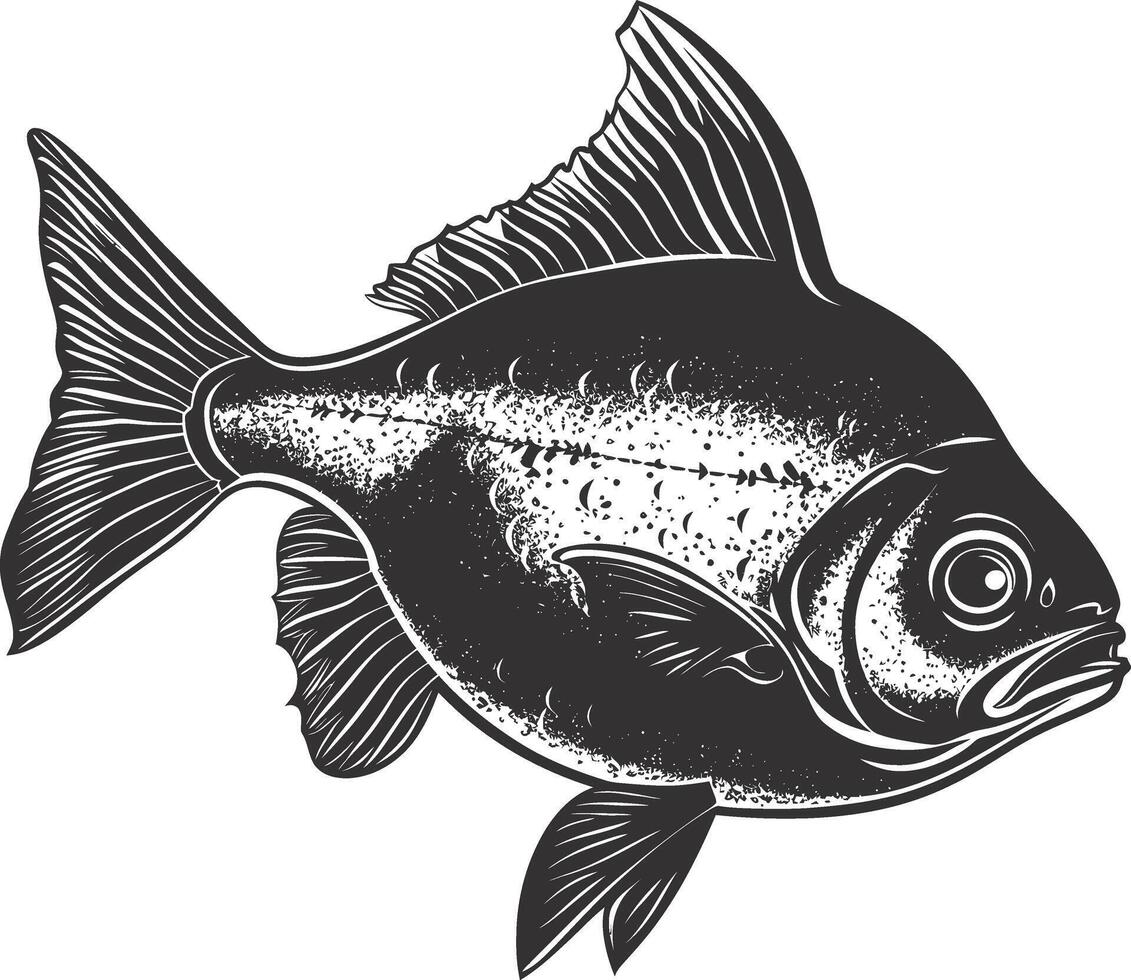 AI generated Silhouette piranha fish animal black color only full body vector