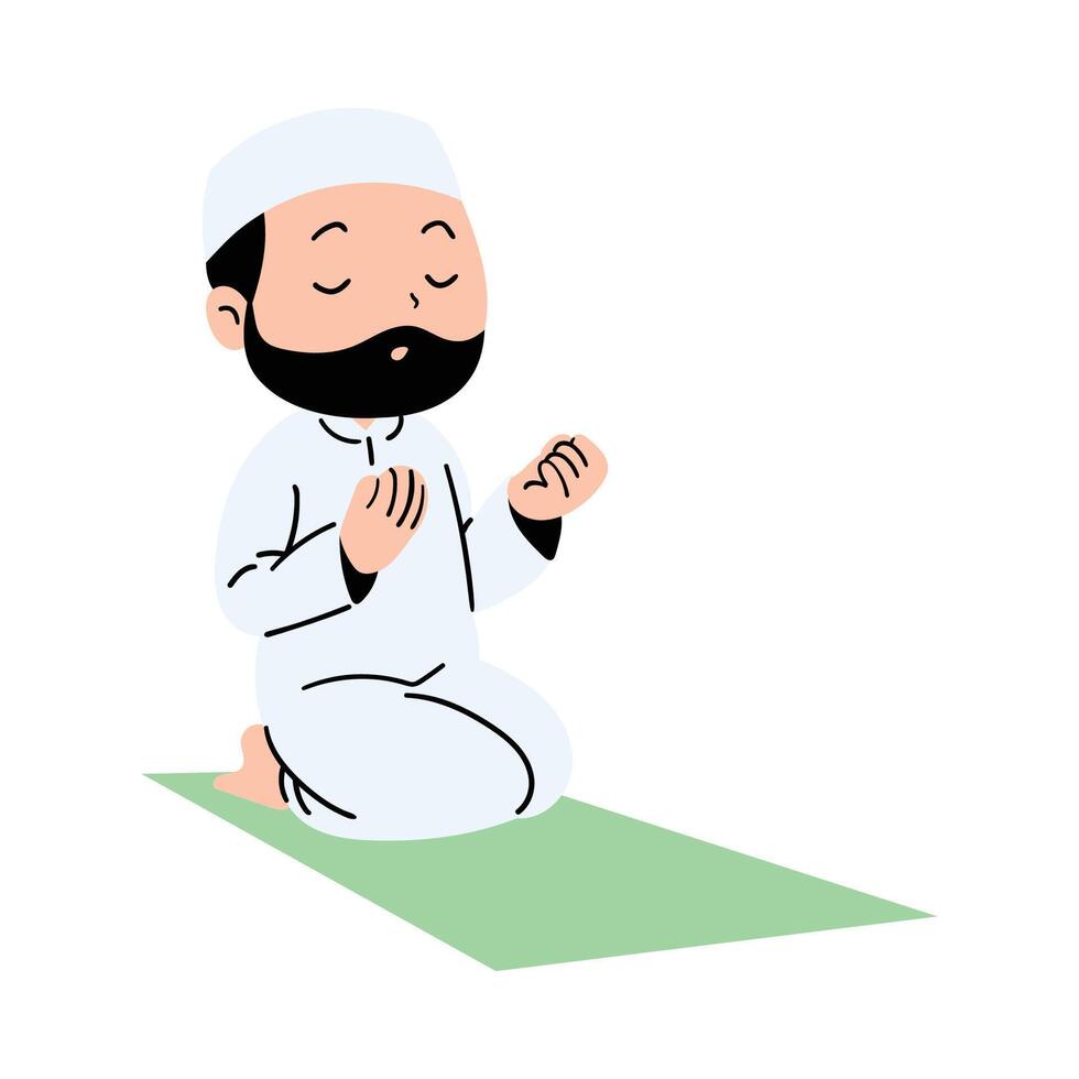 Muslims praying in Ramadan Kareem month. Hand drawn. Vector illustration.