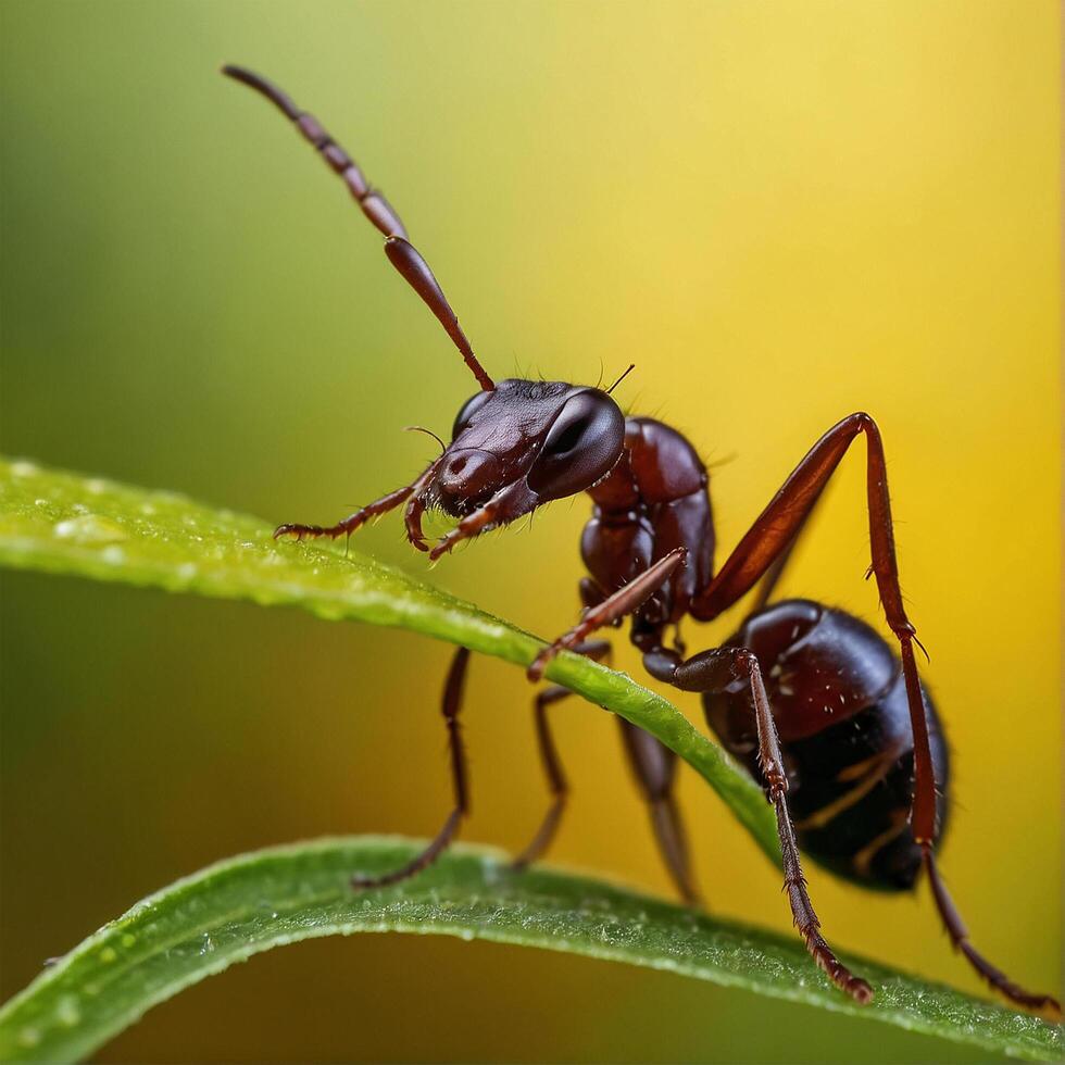 Ant with green leaf photo