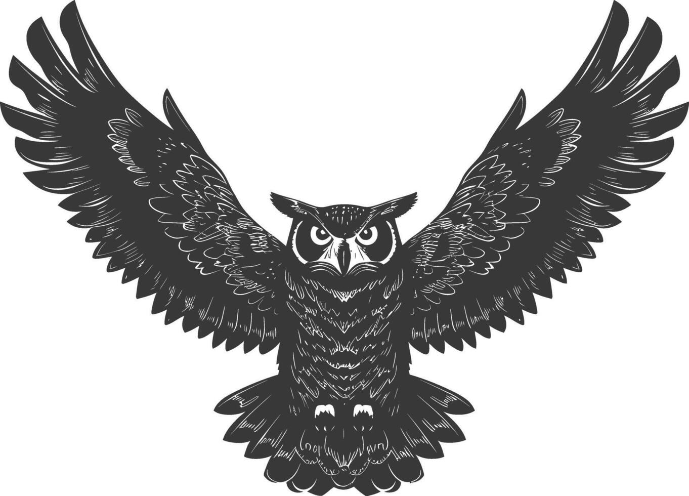 AI generated Silhouette owl bird animal fly black color only full body vector