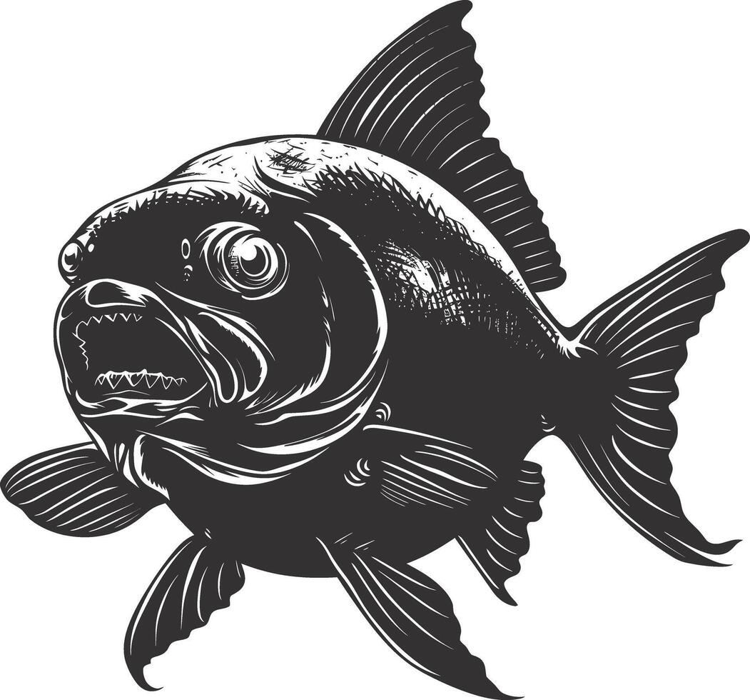 ai generado silueta piraña pescado animal negro color solamente lleno cuerpo vector