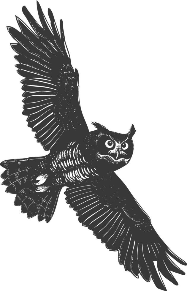 AI generated Silhouette owl bird animal fly black color only full body vector