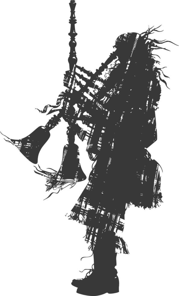 AI generated Silhouette Scottish Man Wearing Kilt playing Great Higland Bagpipe black color only vector