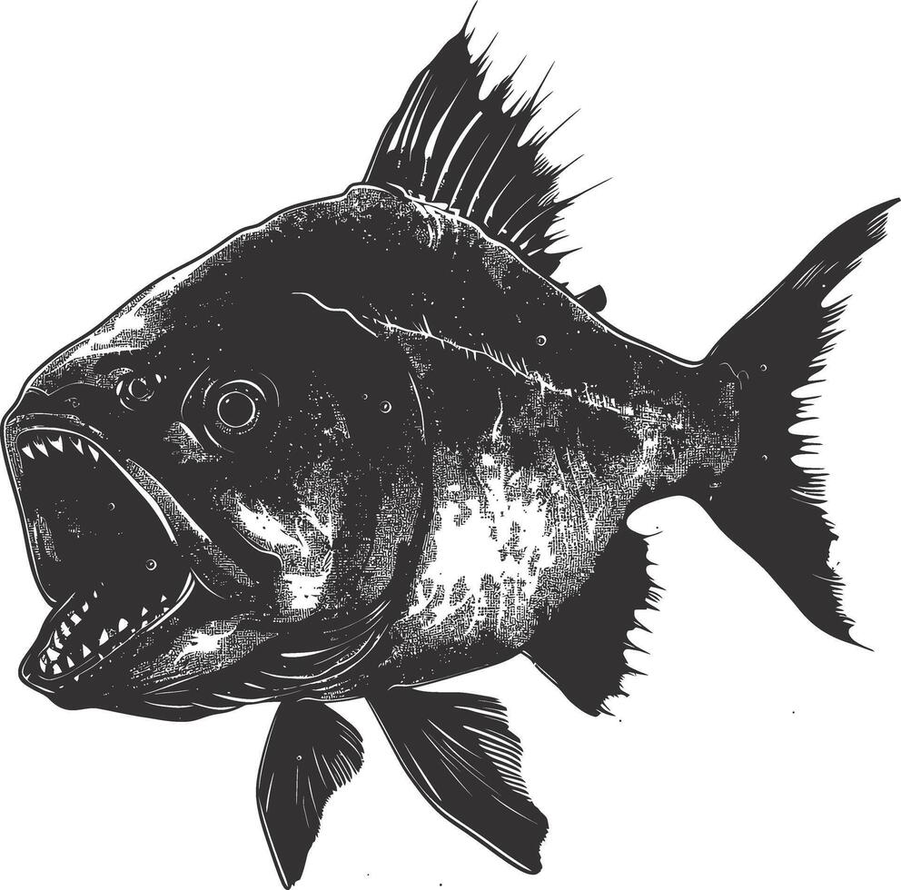 AI generated Silhouette piranha fish animal black color only full body vector