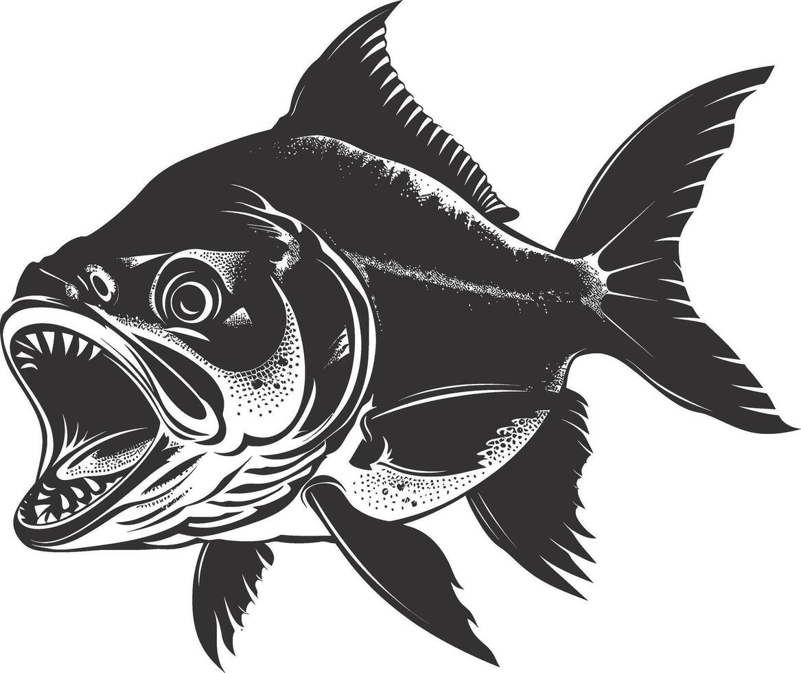 ai generado silueta piraña pescado animal negro color solamente lleno cuerpo vector