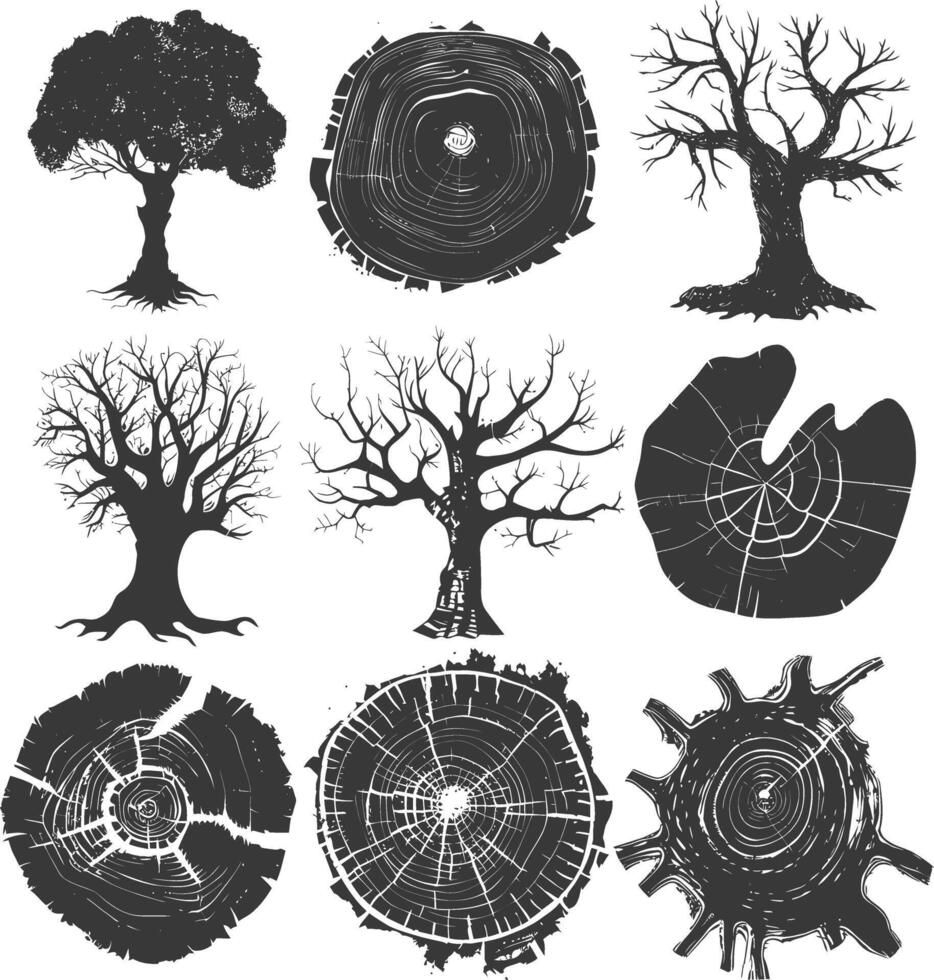 ai generado silueta árbol anillos negro color solamente vector