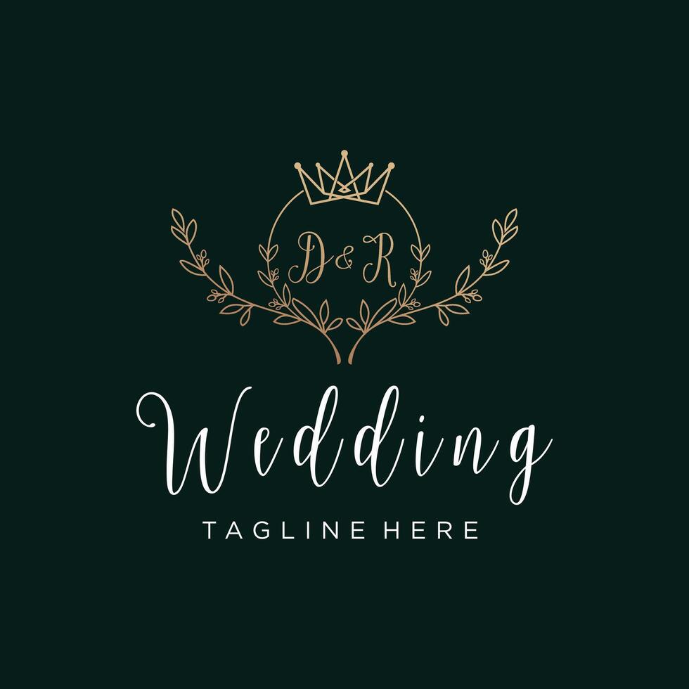 Wedding logo design creative concept with decoration unique style Premium Vector Part 4