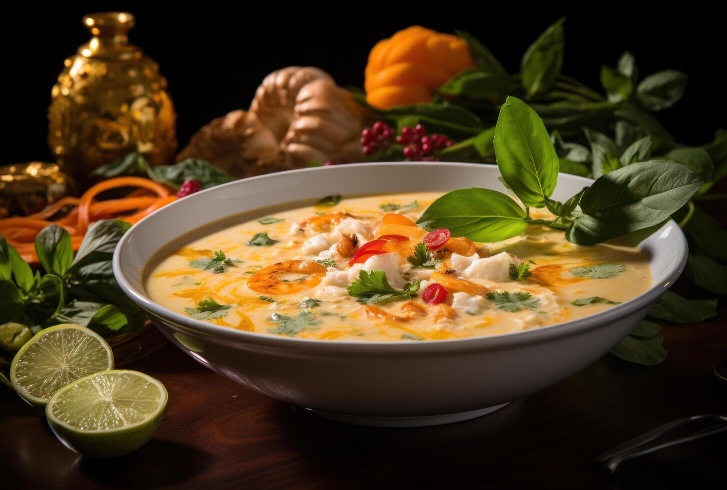 AI generated thai coconut shrimp soup with shrimp photo