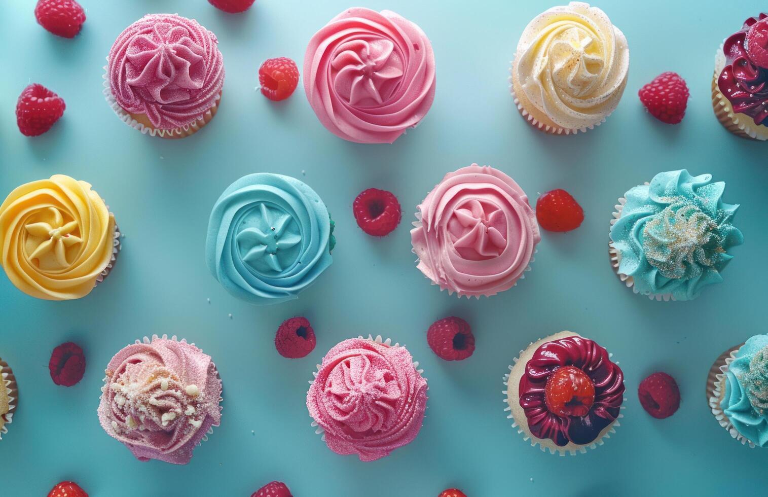 AI generated colorful cupcakes arranged in various shapes photo