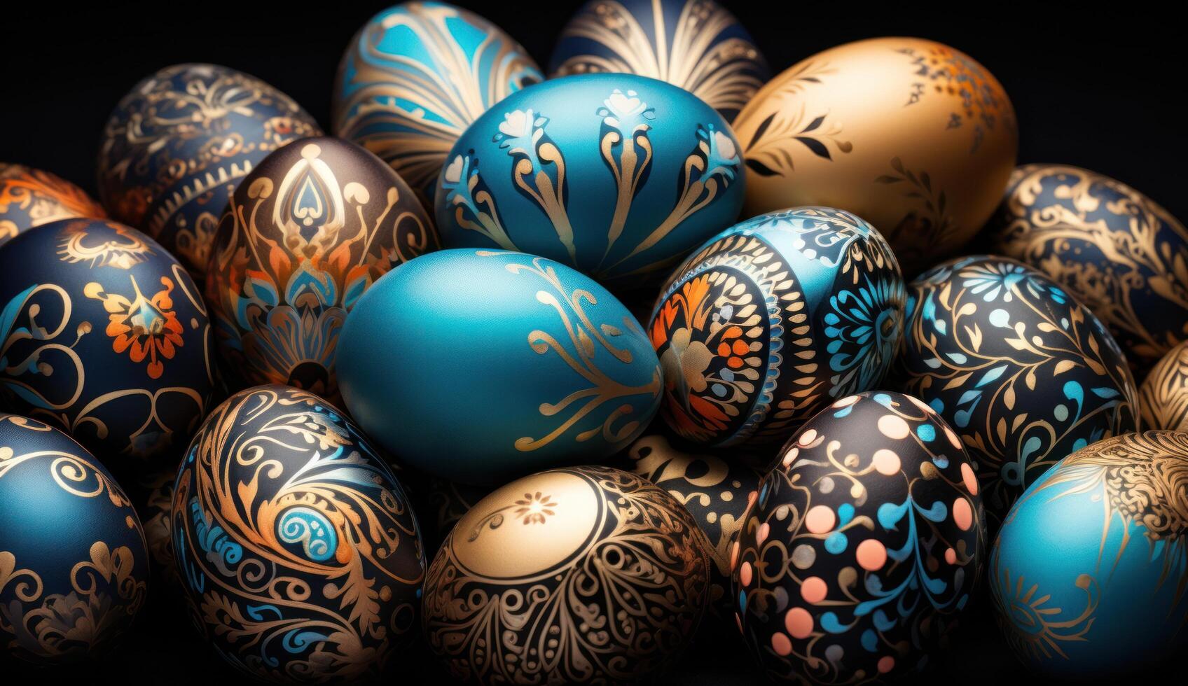 AI generated a group of colorful decorated easter eggs photo