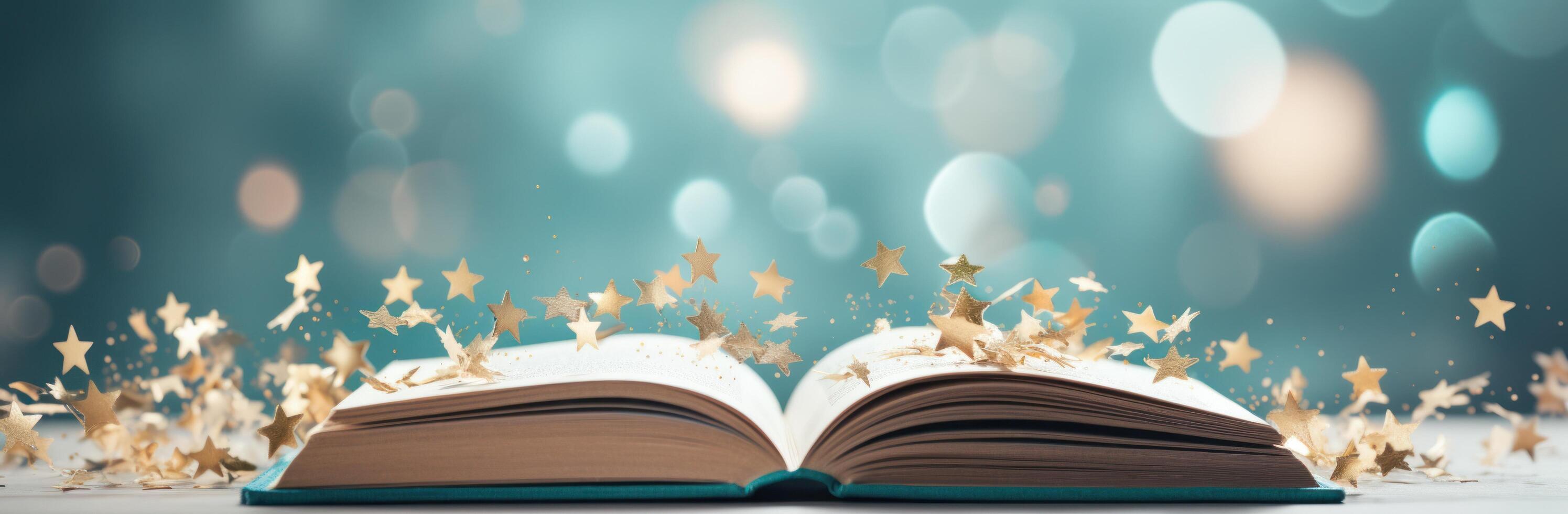 AI generated confetti and graduation cap on top of an open book photo