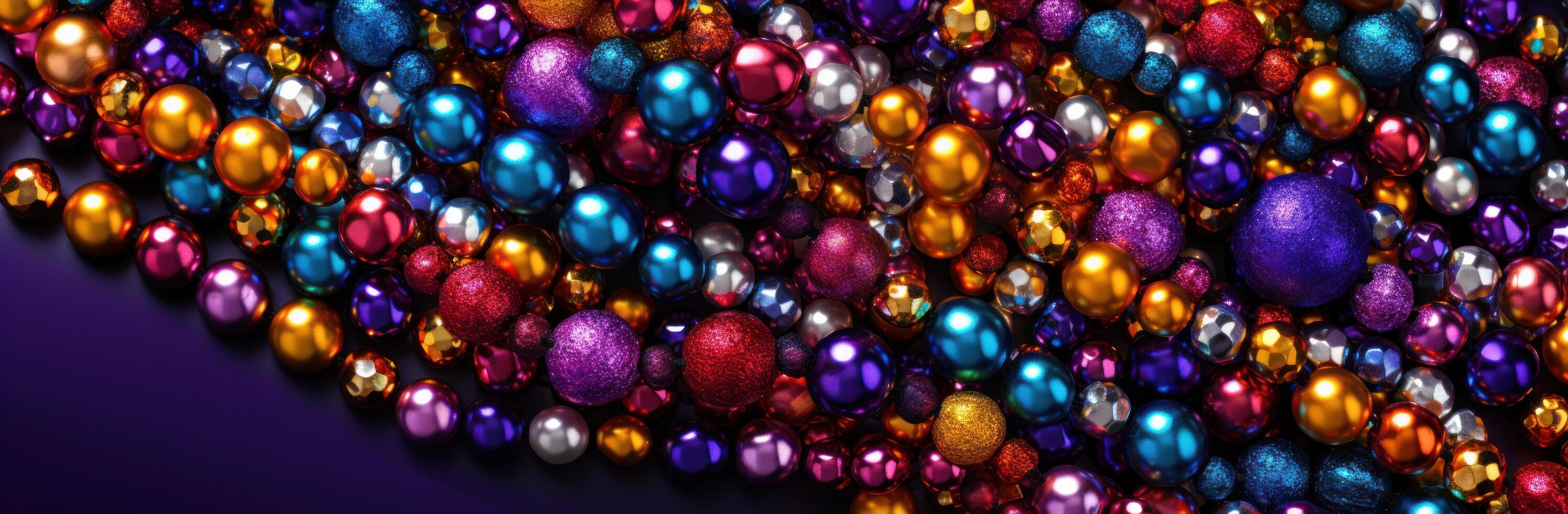 AI generated mardi gras beads on a purple background photo