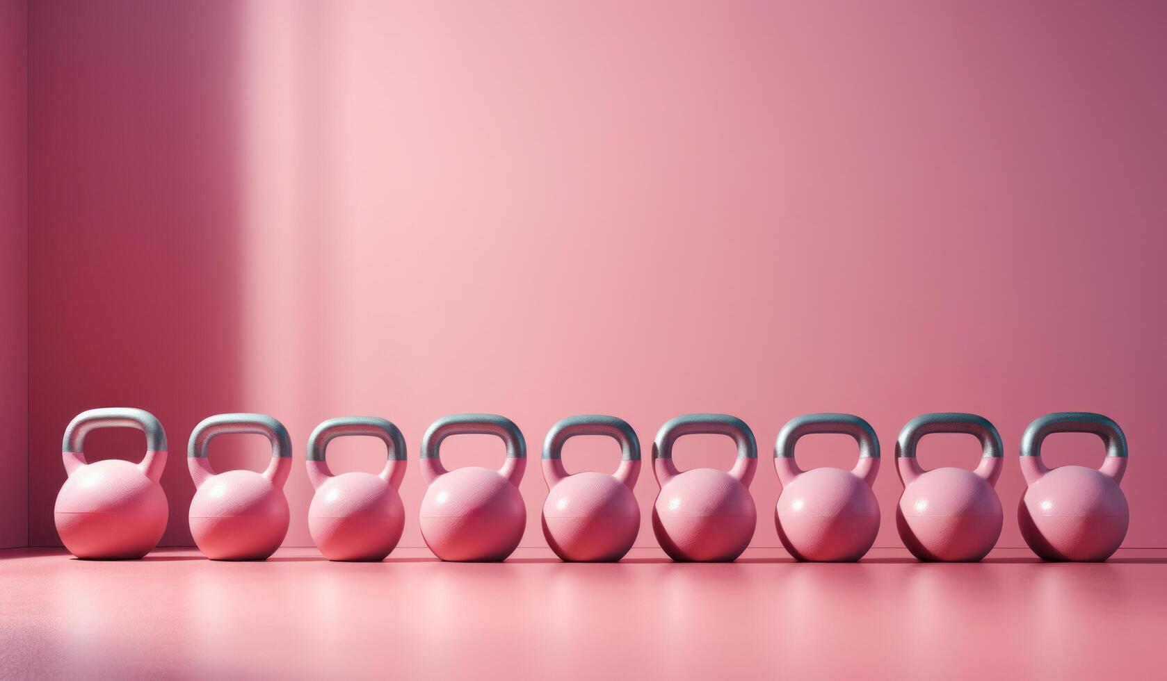 AI generated a group of pink kettlebells on a table with a pink wall photo